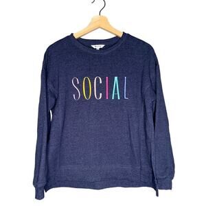 Wildfox Crewneck Pullover Sweatshirt/Sweater Dark Blue Embroidered Size Small